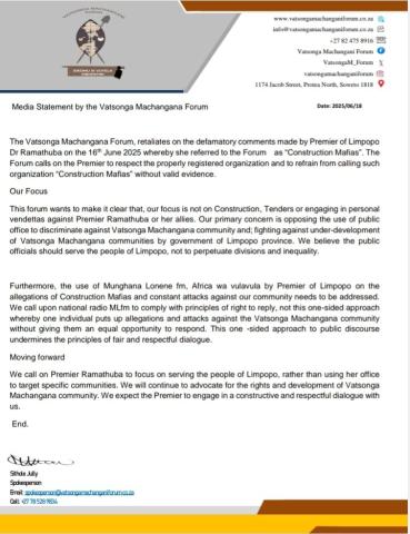 MEDIA STATEMENT 18 JUNE 2025